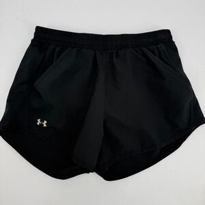 Under Armour Running Shorts Women XS Black HeatGear Mesh Panel Lined 1297125